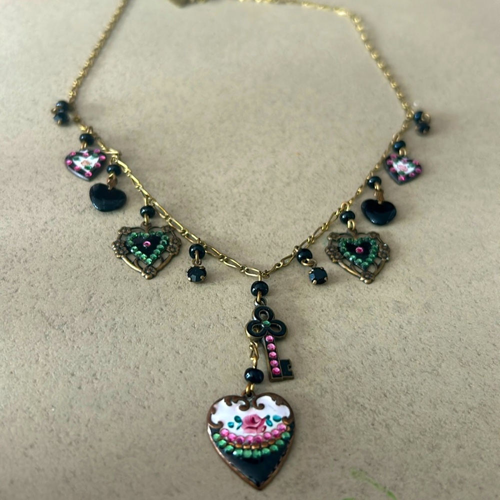 Vintage Glass Works Studio charm necklace with heart and lock key